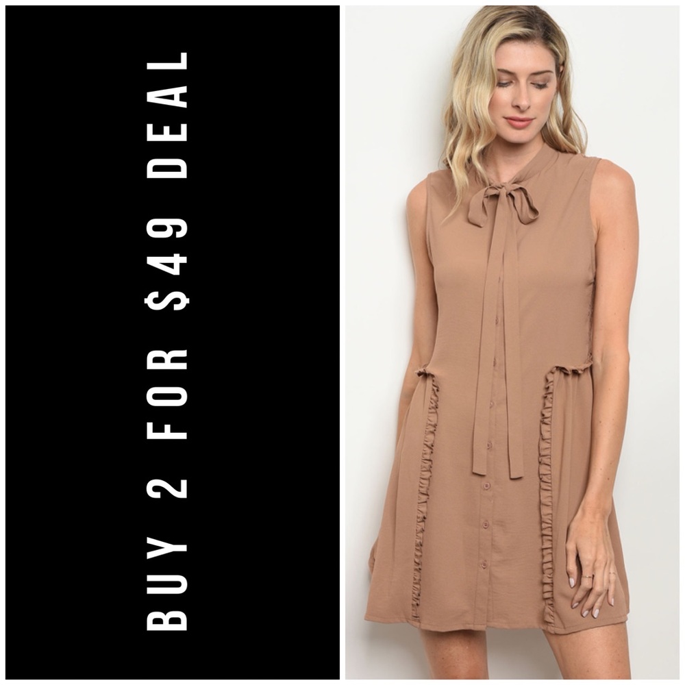 ☀️MOCHA LACE RUFFLED TRIM DRESS